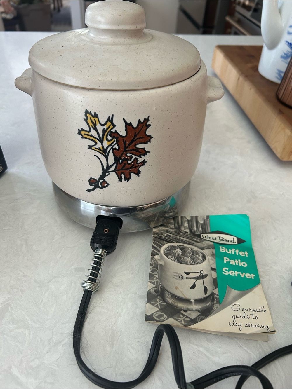 West Bend Cream Ceramic Buffet Server with Oak Leaf Accent